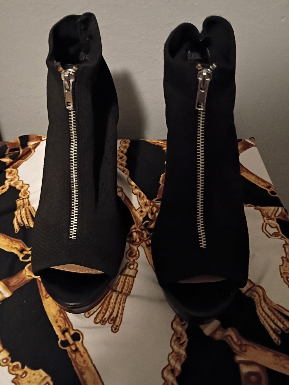 Report Black Peep-Toe Front-Zip Ankle Booties